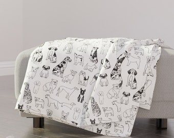 Dog Illustration Throw Blanket - Black And White Dogs by andrea_lauren - Black And White Puppy Terrier Throw Blanket with Spoonflower Fabric