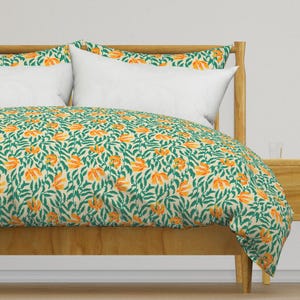 Maximalist Nature Bedding - Joonie Aurora Vine by holli_zollinger - Bright Bird Red Cotton Sateen Duvet Cover OR Pillow Shams by Spoonflower