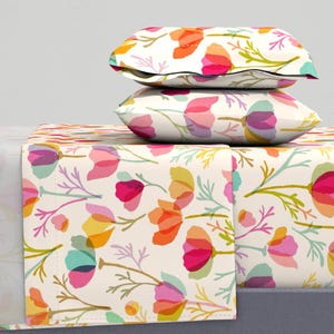 Fogli acquerello - Papaveri arcobaleno L di ceciliamok - Set di lenzuola in raso di cotone a strati con motivo floreale Poppy Botanical Garden di Spoonflower