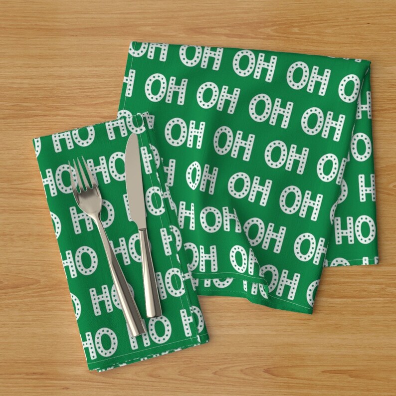 Set of 2 - Ho Ho Ho Merry Christmas by red/_raspberry/_design Holiday Dinner Napkins Festive Christmas Santa Cloth Napkins by Spoonflower