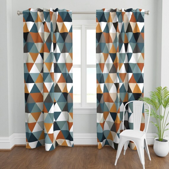 Teal And Rust Curtain Panel 6 Triangles by ivieclothco | Etsy