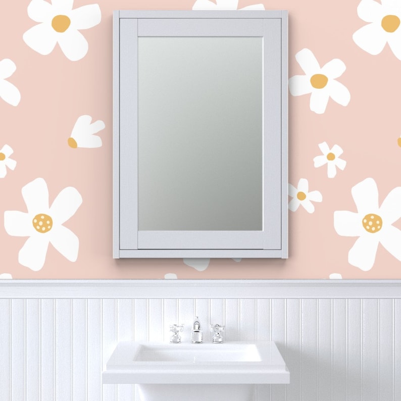 Pink and Mustard Wallpaper Jumbo Daisy Garden by Etsy