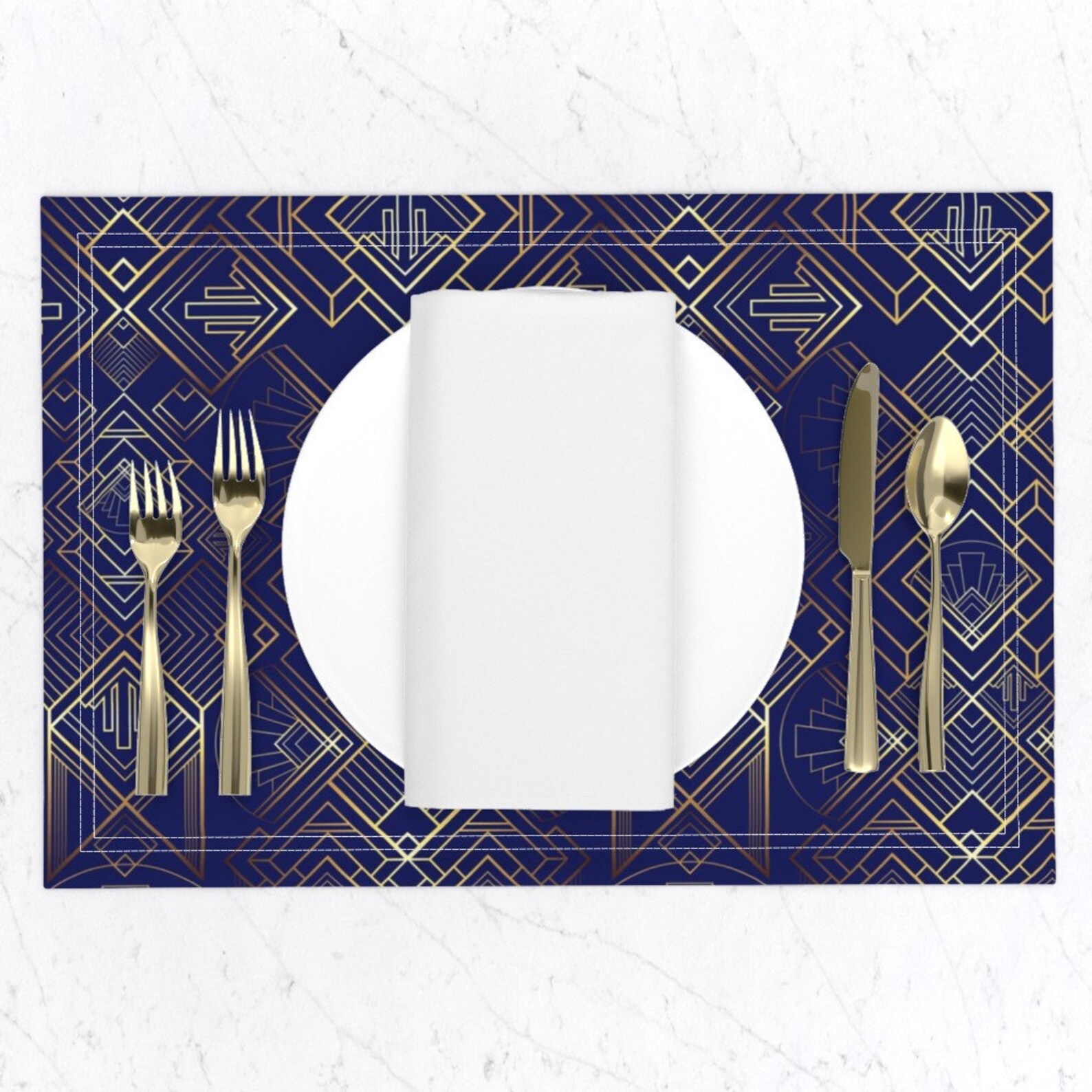 Art Deco Placemats set of 2 the Brilliant Bizby Navy by Etsy