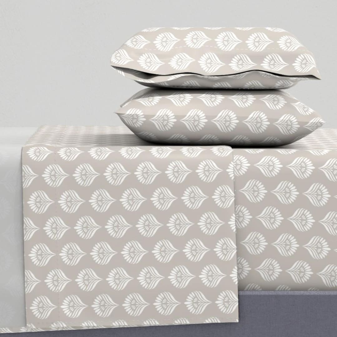 Beige Block Print Sheets - Block Print on Beige by Etienne ...