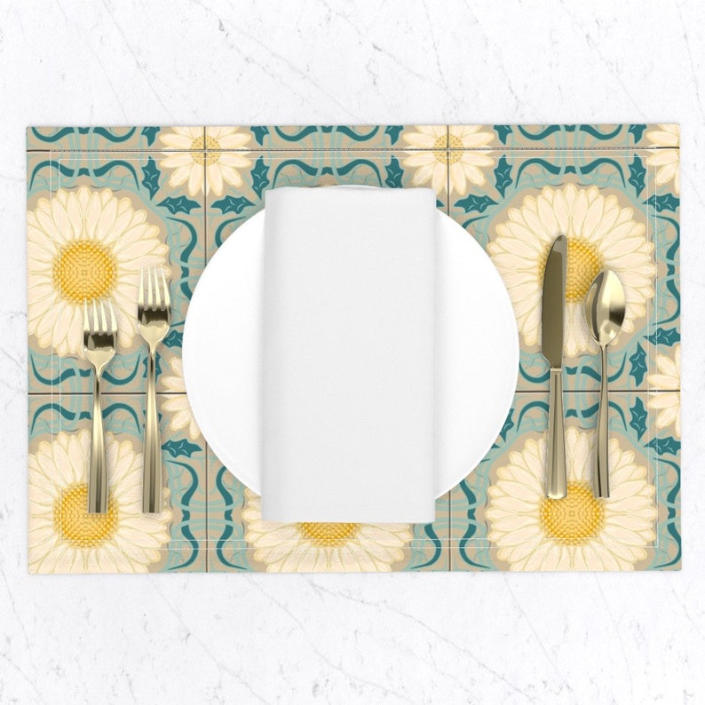 Floral Placemats set of 2 Spanish Floral Tile by Etsy