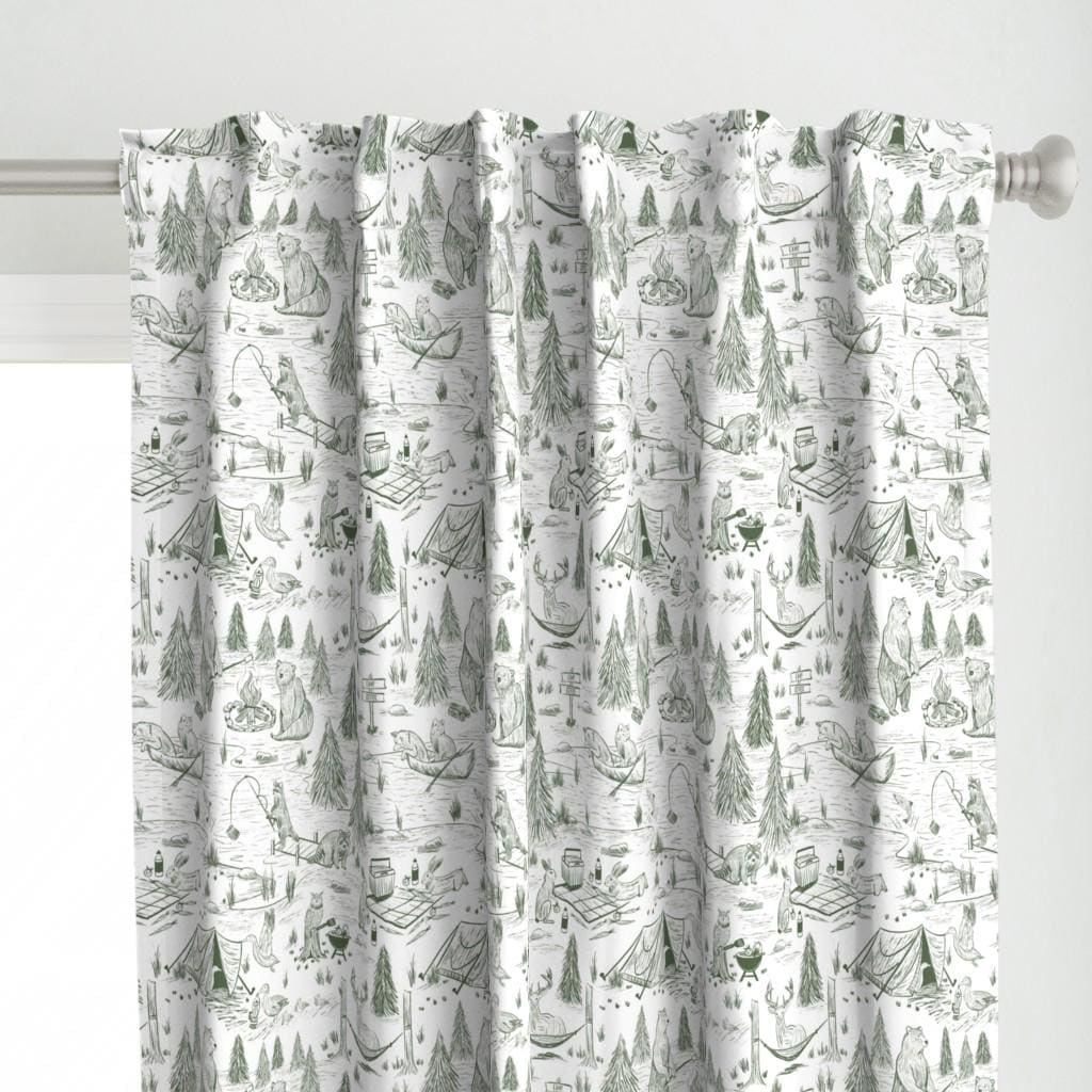 Toile Curtain Panel - Camping Forest Animal by kathryntheresedesign - Woodland Animals Forest Camping Custom Curtain Panel by Spoonflower