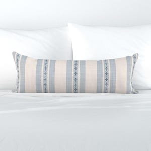 Blue Stripes XL Lumbar Pillow - Classic Sophisticated Extra Large Rectangle Lumbar Pillow - Ticking Stripe Wide by little_forest_atelier -