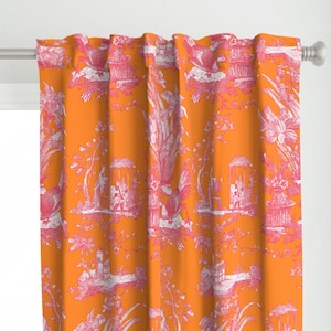 Maximalist Toile Curtain Panel - Neon Chinoiserie by peacoquettedesigns - Antique Vintage Victorian Custom Curtain Panel by Spoonflower