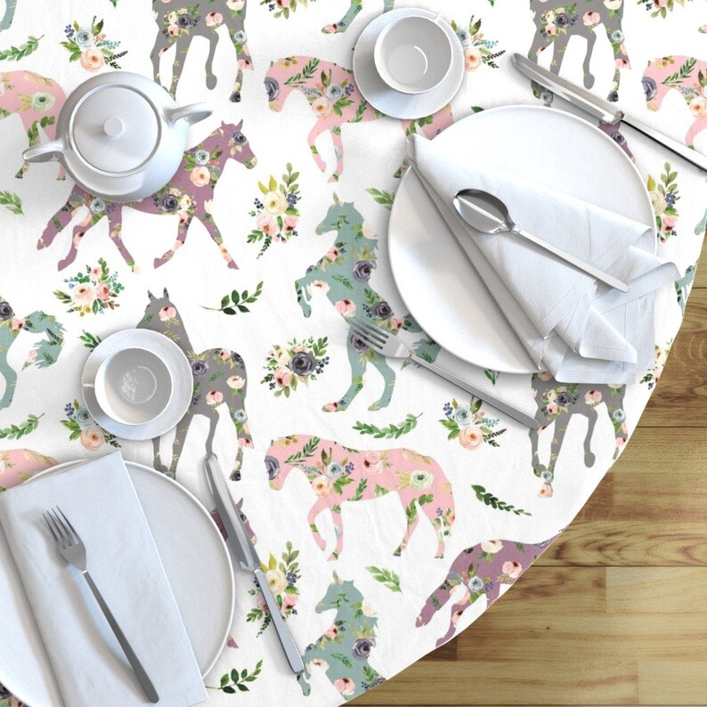 Horse Round Tablecloth Floral Patchwork Horses by Etsy