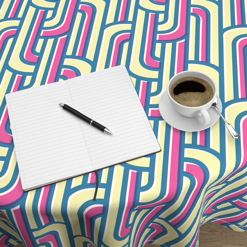 Geometric Cotton Sateen Circle Tablecloth by Spoonflower Retro Round Tablecloth Art Deco Risography by natalia/_gonzalez