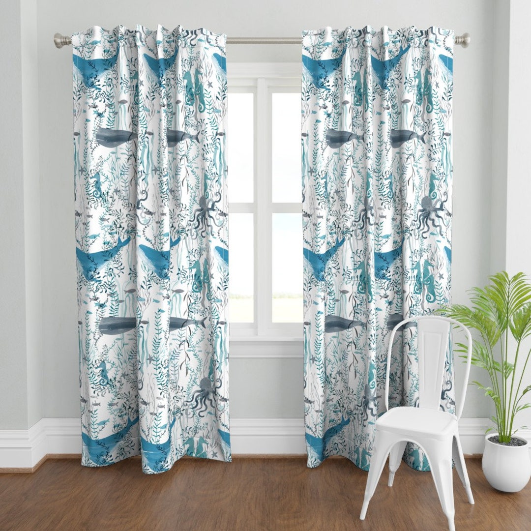 Whales Curtain Panel Sea Vines by Michele_norris Fish - Etsy
