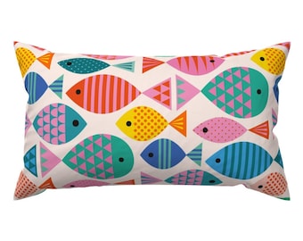 Retro Fish Accent Pillow - Fancy Fish by janefarnham - Whimsical Water Colourful Graphic Rectangle Lumbar Throw Pillow by Spoonflower