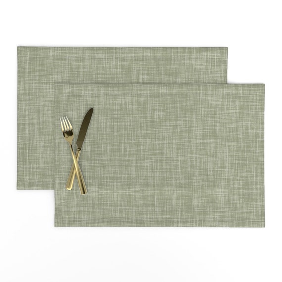 Neutral Placemats Set Of 2 Sage Green Faux Linen Look By Etsy