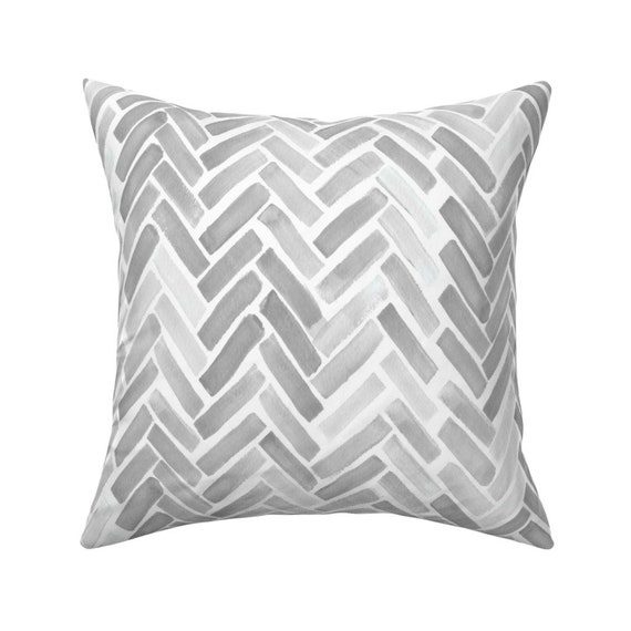 Chevron Throw Pillow Gray Watercolor Herringbone by mrshervi Etsy