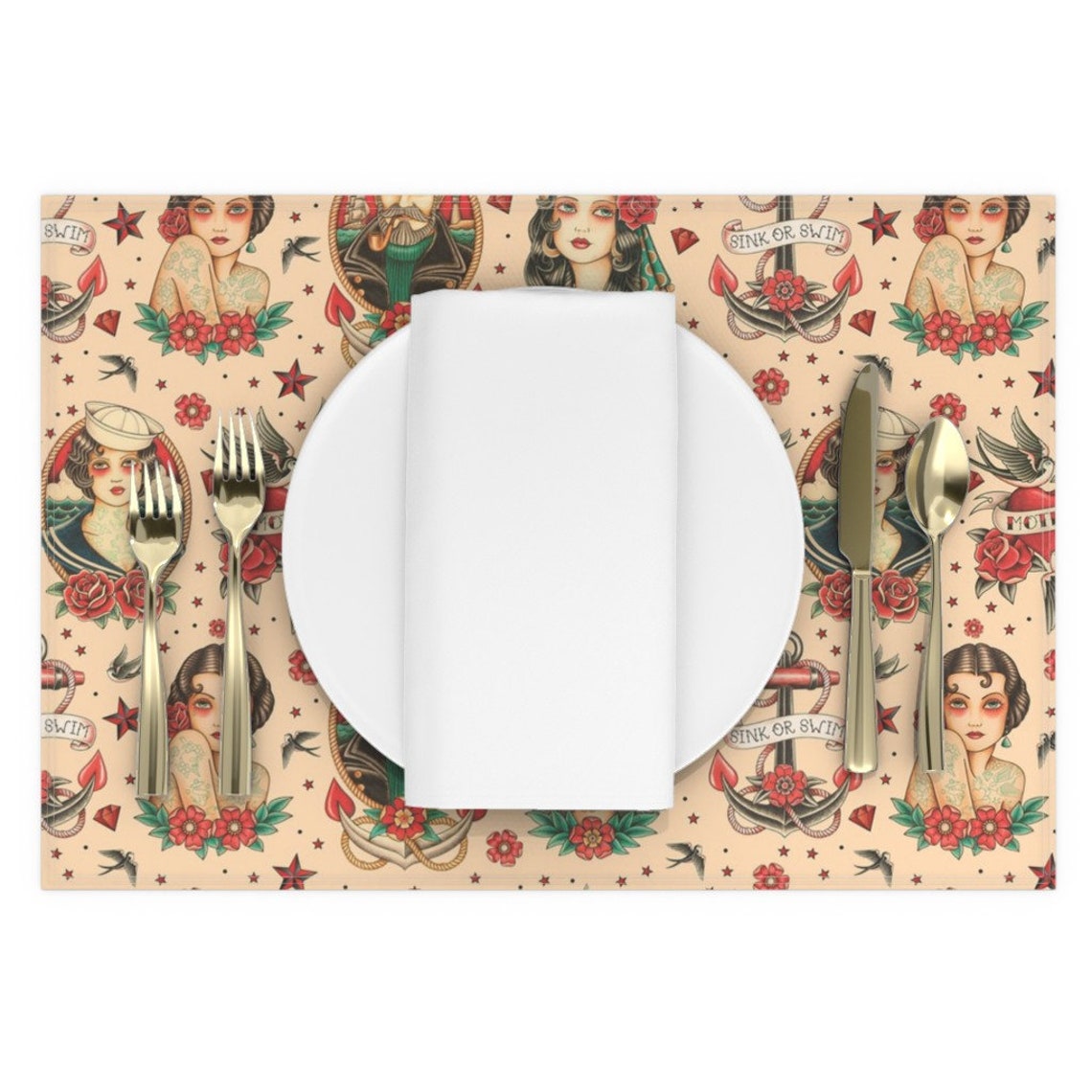 Vintage Tattoo Placemats Set of 2 Old School Tattoo by Etsy