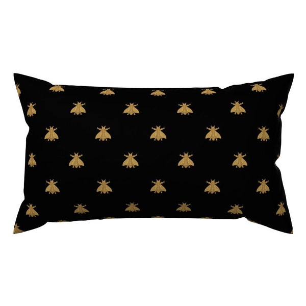 Napoleonic Bees Accent Pillow - Napoleonic Bees Gold Black by peacoquettedesigns - French Rectangle Lumbar Throw Pillow by Spoonflower