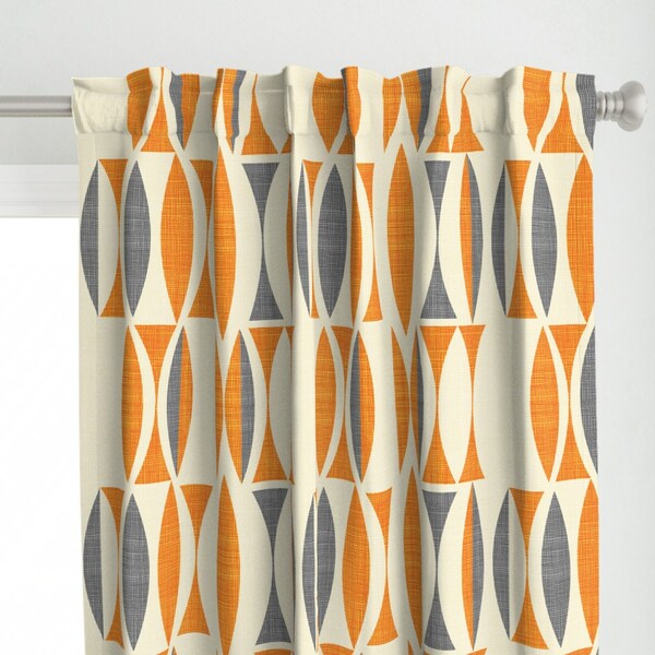 Vintage Style Mod Curtain Panel - Field by chicca_besso - Mid Century Modern Cream Orange Geometric Gray Custom Curtain Panel by Spoonflower