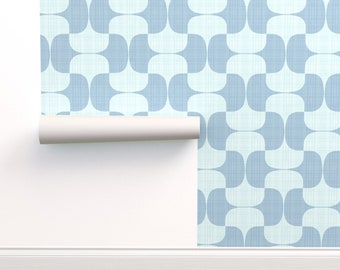 Midcentury Mod Commercial Grade Wallpaper - Mod Sky Blues Tessellate by wren_leyland - Cornflower Blue Wallpaper Double Roll by Spoonflower