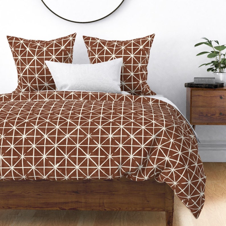 Bronze And Cream Duvet Cover Rust Triangles by Etsy