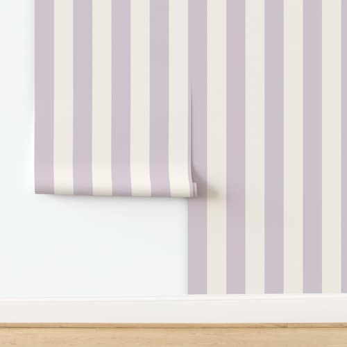 Lilac Mauve Non-Pasted Wallpaper Lavender Stripe Large Scale Stripe Shabby Chic - Cabana Stripes by weavingmajor Wallpaper by Spoonflower