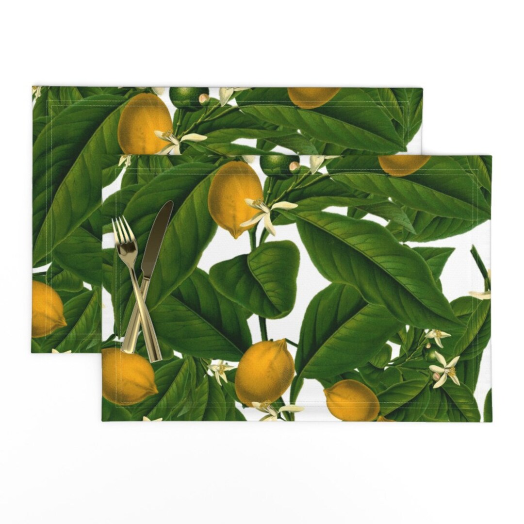 Vintage Placemats Set of 2 Lemon Botanical de peacoquettedesigns Leaves