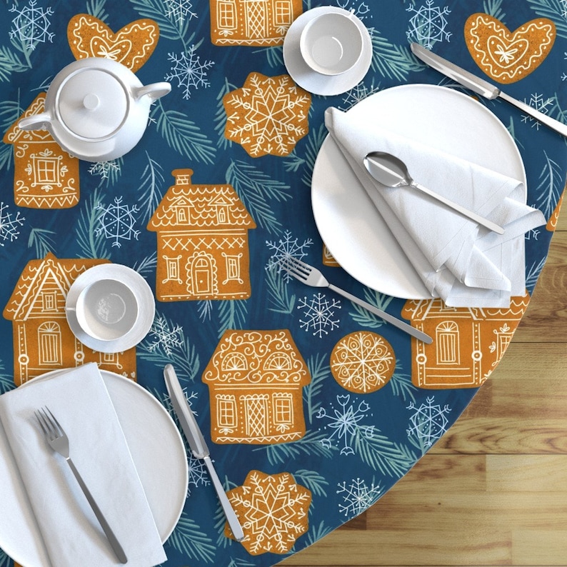 Waiting For A Fairy Tale by sandra/_bereg Gingerbread House Round Tablecloth Cookies Pine Cotton Sateen Circle Tablecloth by Spoonflower