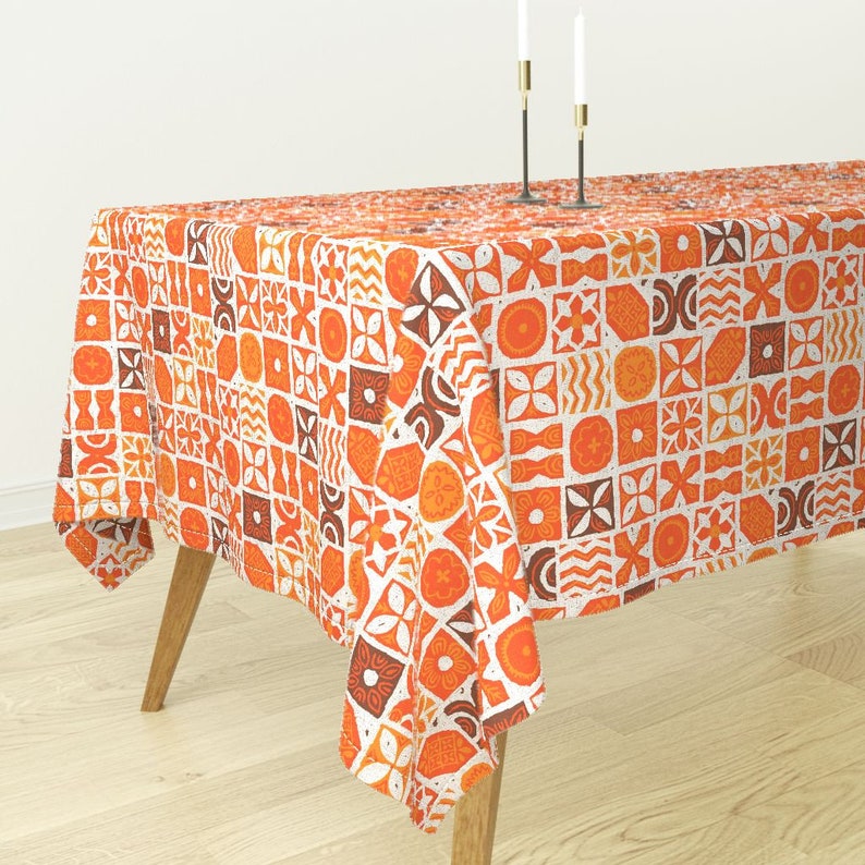 Rectangular Tablecloth UA Tapa by muhlenkott Tiki Hawaiian Tribal Red Luxe Cotton Sateen Tablecloth Spoonflower Fabric with Roostery