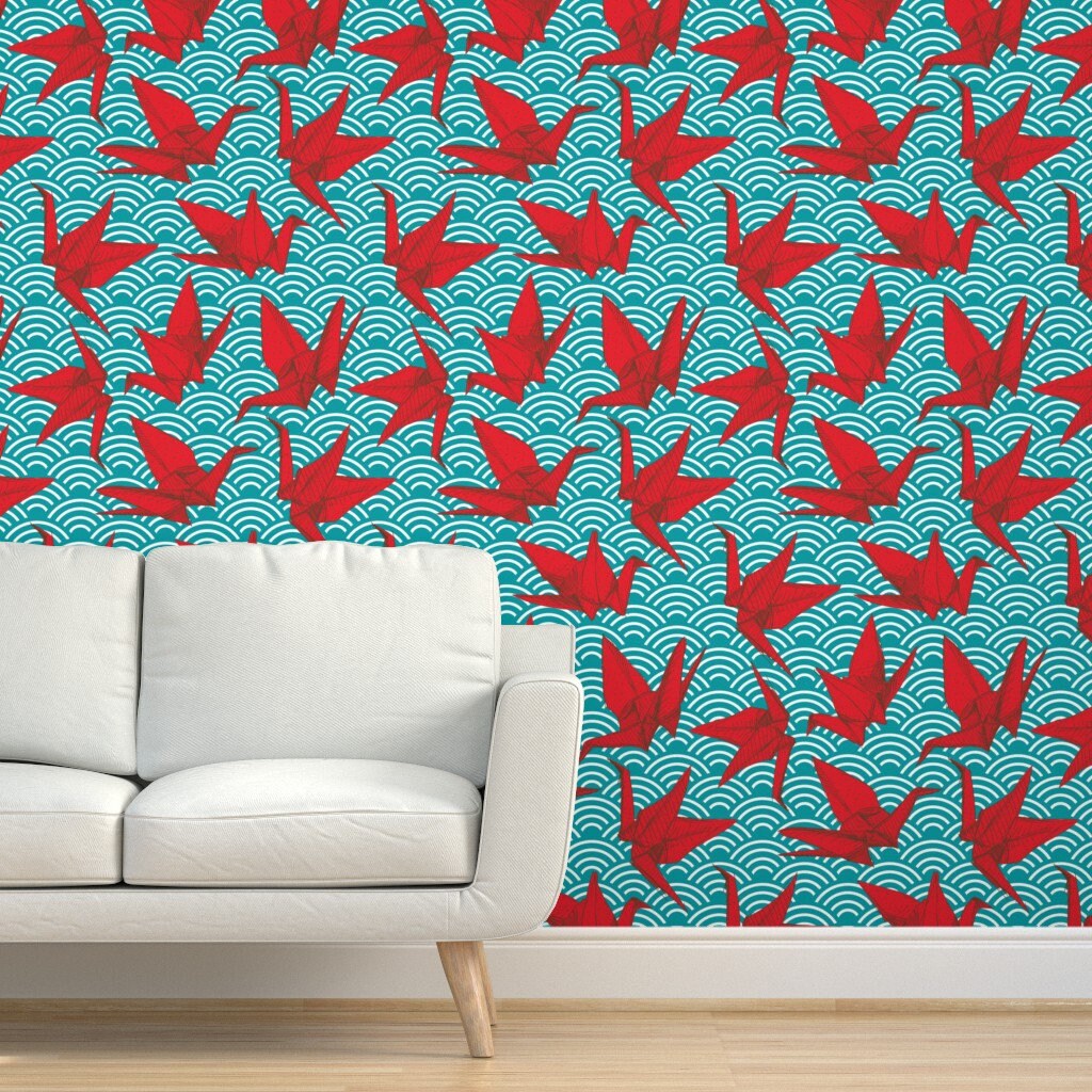 Crane Origami Wallpaper Cranes Origami by Ekaterinap Blue | Etsy