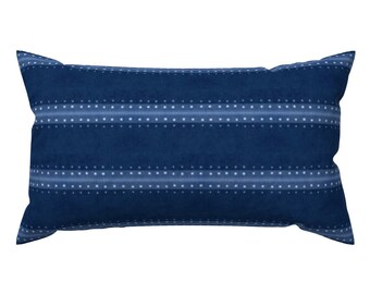 Indigo Shibori Lumbar Pillow - Blue Stripes Japanese Inspired Rectangle Accent Throw Pillow - Indigo Blue Shibori by forestandsea