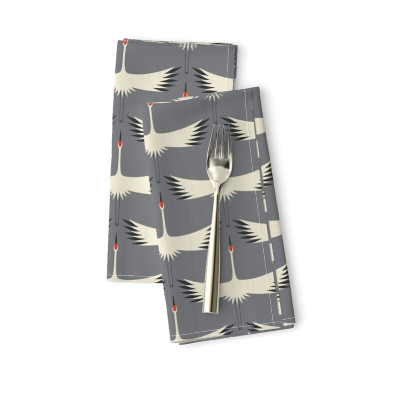 Whooping Crane Dinner Napkins - Whooping Crane Set of 2 Smoke by katerhees Endangered Species Cloth Napkins by Spoonflower