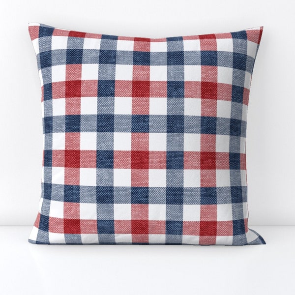 Patriotic Throw Pillow - Red White And Blue Check by littlearrowdesign - Fourth Of July  Decorative Square Throw Pillow by Spoonflower