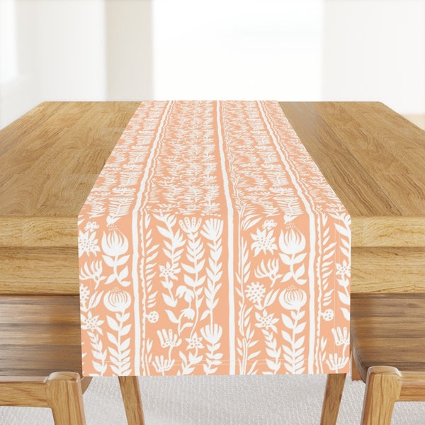 Peach Boho Table Runner - Folk Bright by holli_zollinger - Flower Stripe Floral Nature Cotton Sateen Table Runner by Spoonflower