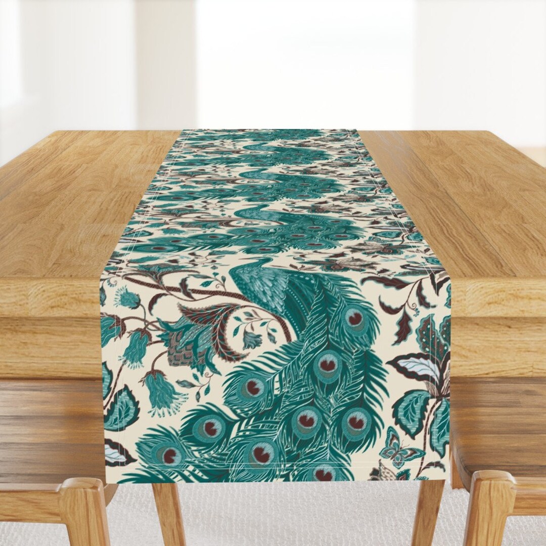 Peacock Table Runner Jacobean Peacock by Silver_steer_design Etsy
