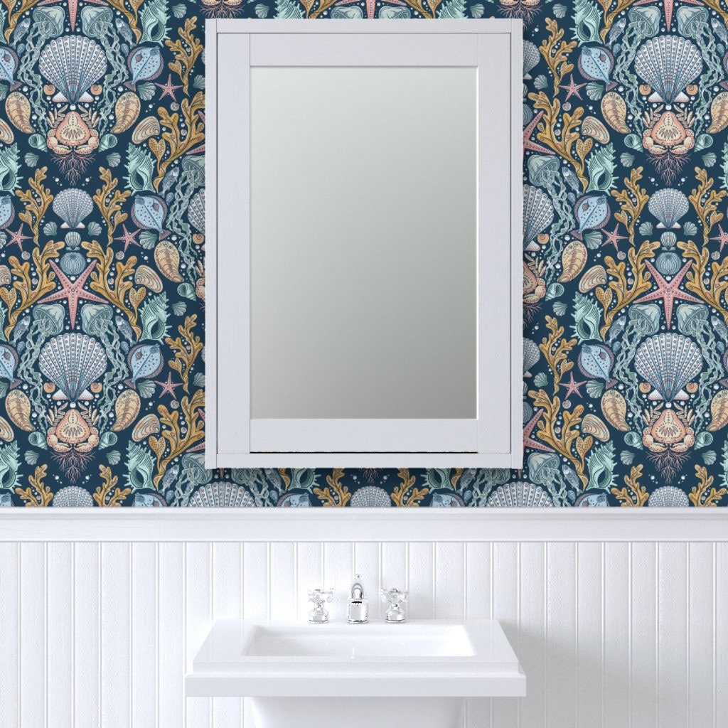 Tapete Damast Vlies Fische Aqua Marine Wasserblau Qualle von rebelform  Tapete von Spoonflower - Etsy Österreich, image size:1024x1024
