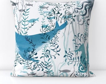 Whales Throw Pillow - Sea Vines by michele_norris - Fish  Water Marine Seaweed Sea Ocean Kelp Decorative Square Throw Pillow by Spoonflower