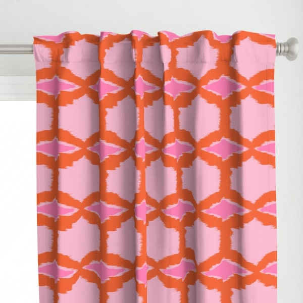 Ikat Curtain Panel - Spring Diamonds by alison_janssen - Diamonds Pink Orange Modern Classic Custom Curtain Panel by Spoonflower