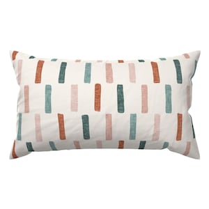 Modern Stripes Accent Pillow - Block Print Dashes  by littlearrowdecor - Farmhouse Terra-cotta Rectangle Lumbar Throw Pillow by Spoonflower