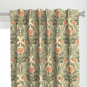 Gordijnpaneel met blokprint bloemen - Oranje tulp damast rustieke boerderij bloemen aangepast gordijnpaneel - Tulpen van megpie_print -