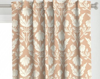 Vintage Floral Curtain Panel - Retro Daisies Classic Symmetrical Custom Curtain Panel - Daisy Block Print Pink by sofigraceillustration -