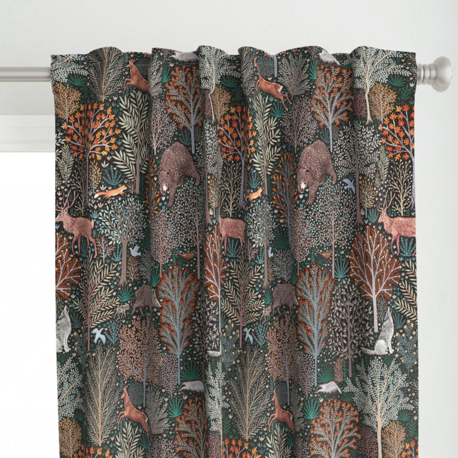 Woodland Curtain Panel Rustic Fall Forest Animals by Etsy