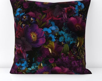 Dark Romantic Rose Throw Pillow - Moody Florals by utart - Maximalist  Large Scale  Decorative Square Throw Pillow by Spoonflower