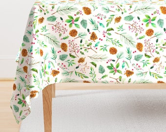 Holiday Floral Tablecloth - Christmas Botanical by ninola-design - Nature Christmas Winter Pinecones Cotton Sateen Tablecloth by Spoonflower