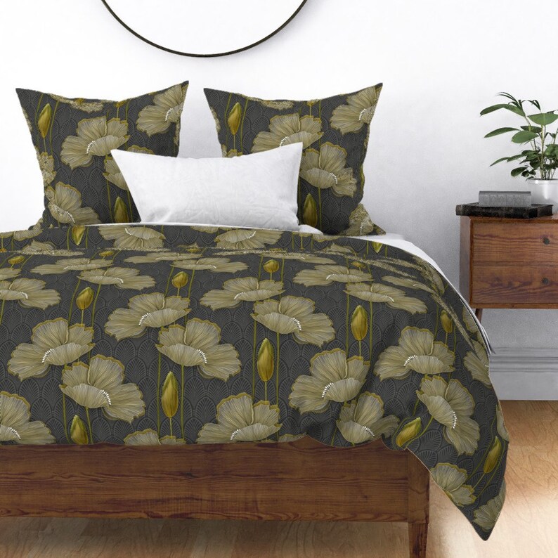 Art Decor Poppy Duvet Cover Deco Fleurs Dor By J9design Vintage Style Poppies Cotton Sateen Bedding Spoonflower