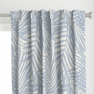 Modern Tropical Curtain Panel - Soft Blue Palm by danika_herrick - Coastal Beach Large Scale Palm Fronds Custom Curtain Panel by Spoonflower