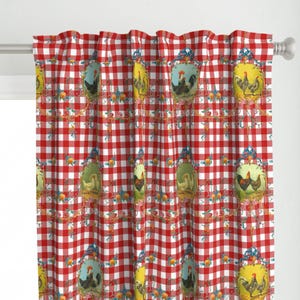Gingham Panel Panel - Bauernhaus Bauernhaus Rokoko kariert Hühner Hähne Bauernhof benutzerdefinierte Panel Panel - Le Toile De Poulet by lilyoake -