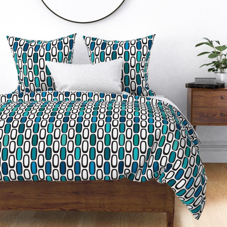 Mid Century Modern Duvet Cover Atomic Ovals Blue by Etsy