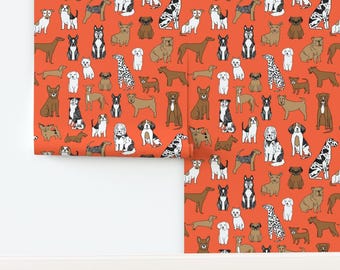 Dogs Non-Pasted Wallpaper Pets Animal Orange Dog Breeds Nursery Kid's Playroom Bright  - Dogs  by andrea_lauren Wallpaper by Spoonflower