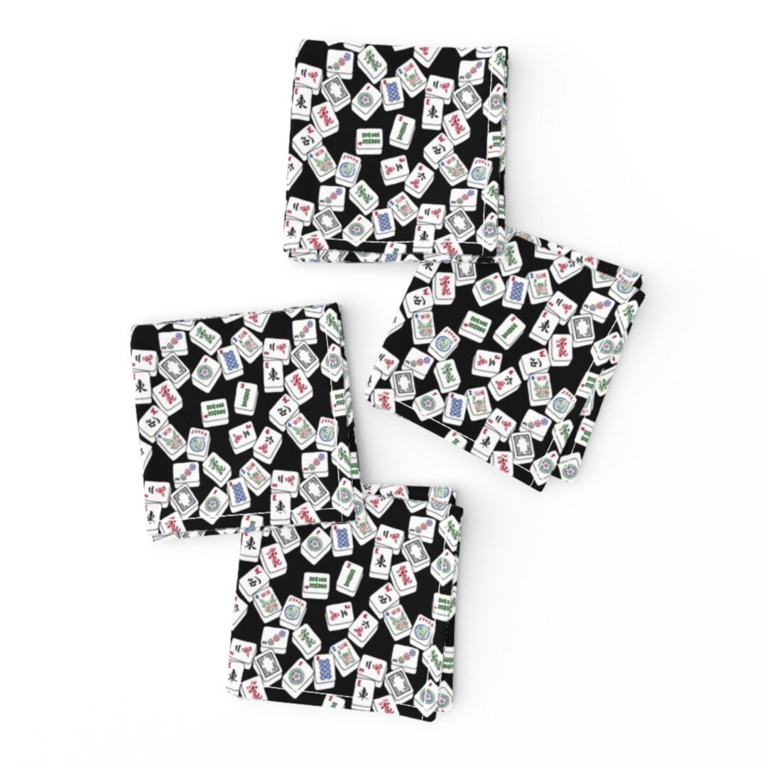 Tiny Scale Mahjong Cocktail Napkins set of 4 Mini Mahjong Tiles by