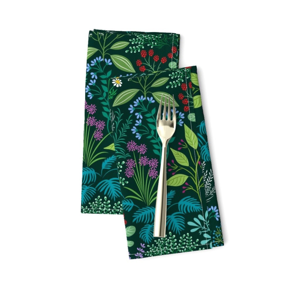 Botanical Dinner Napkins Set of 2 Delightful Herb Garden Etsy