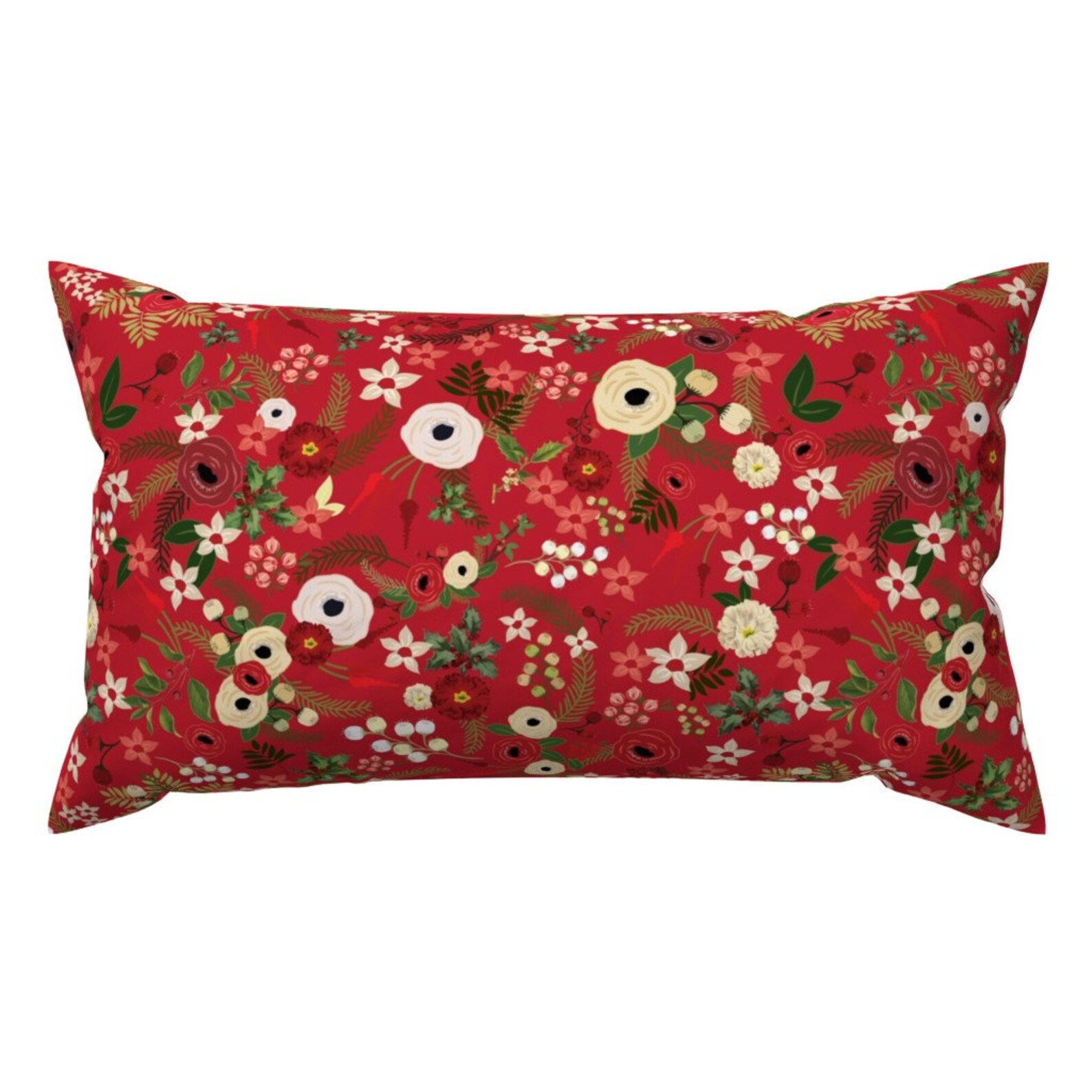 Festive Floral Accent Pillow Vintage Red Flowers by Etsy